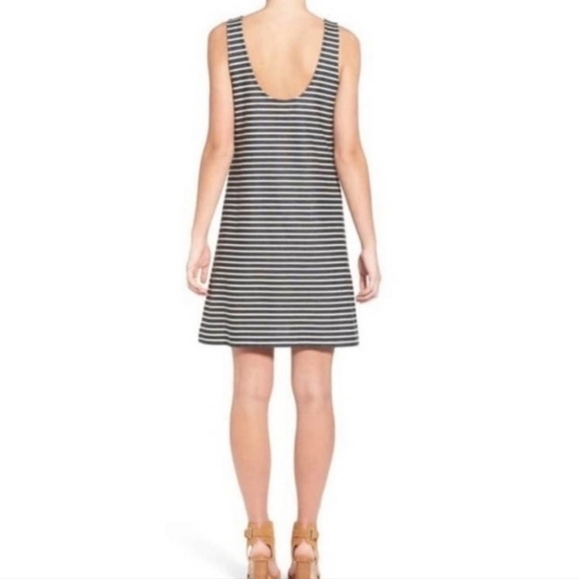 Madewell Charcoal Grey and Cream Striped Twill Shift Dress M - Picture 2 of 7